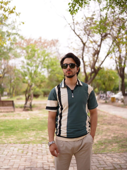 Retro Color Block Zip Polo