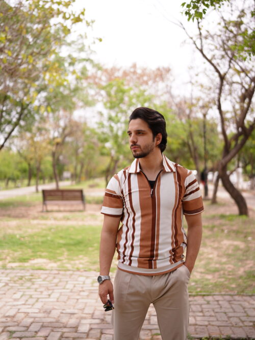 Retro Stripe Zip Polo