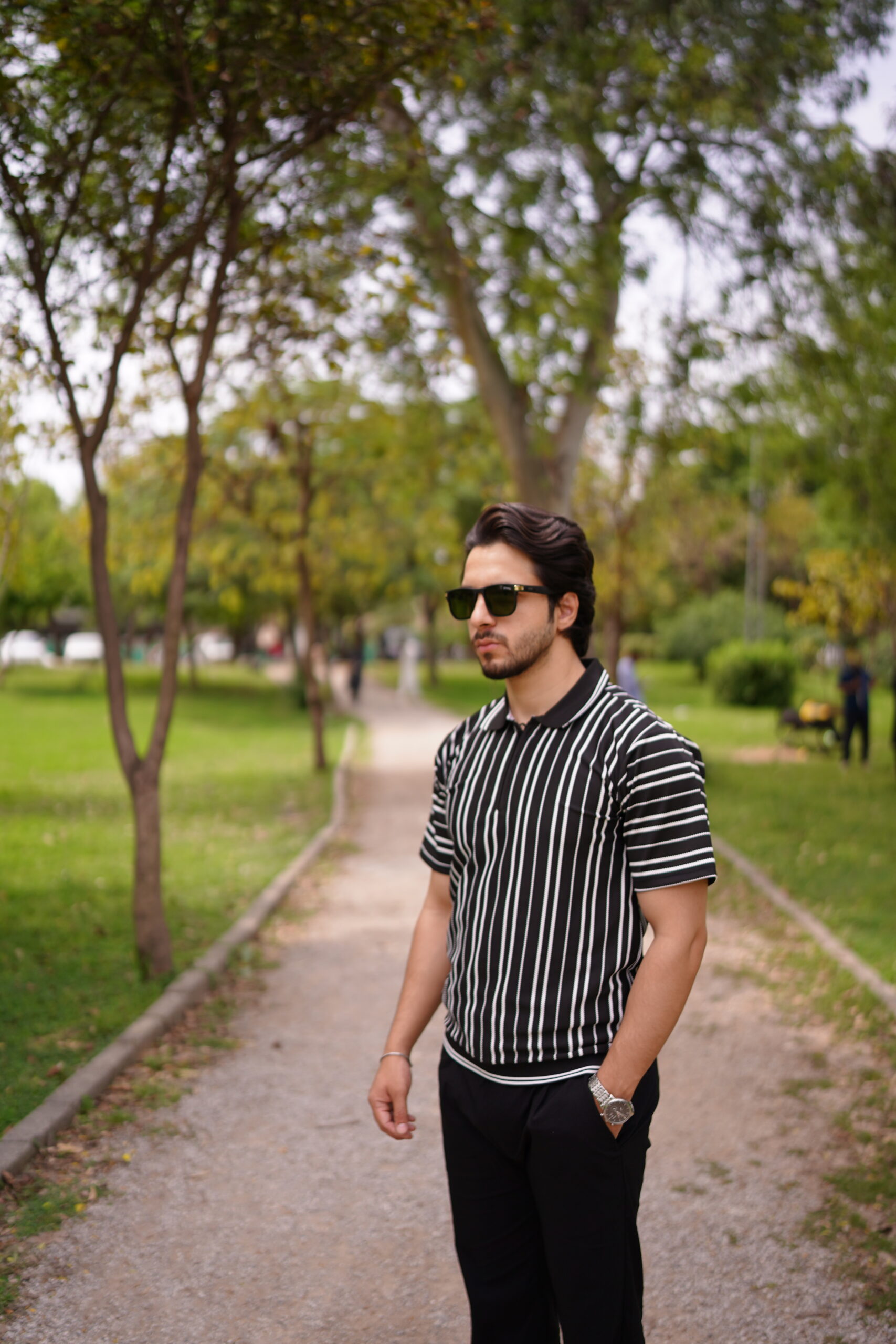 Classic Vertical Stripe Knit Polo