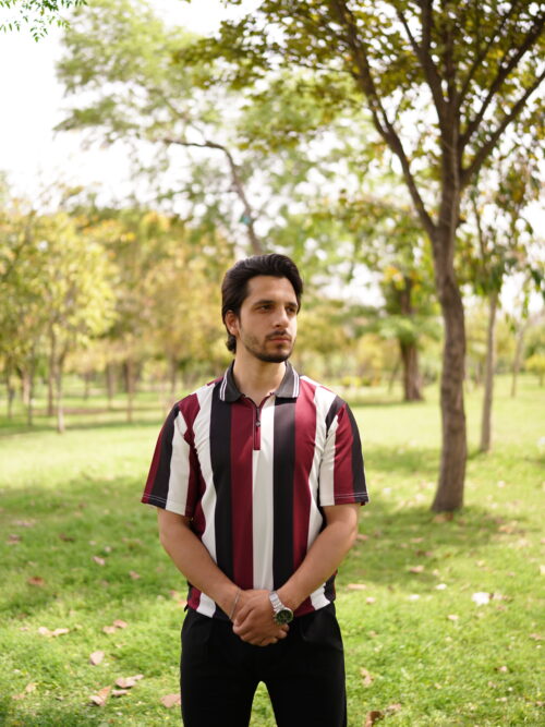 Bold Stripe Half-Zip Polo