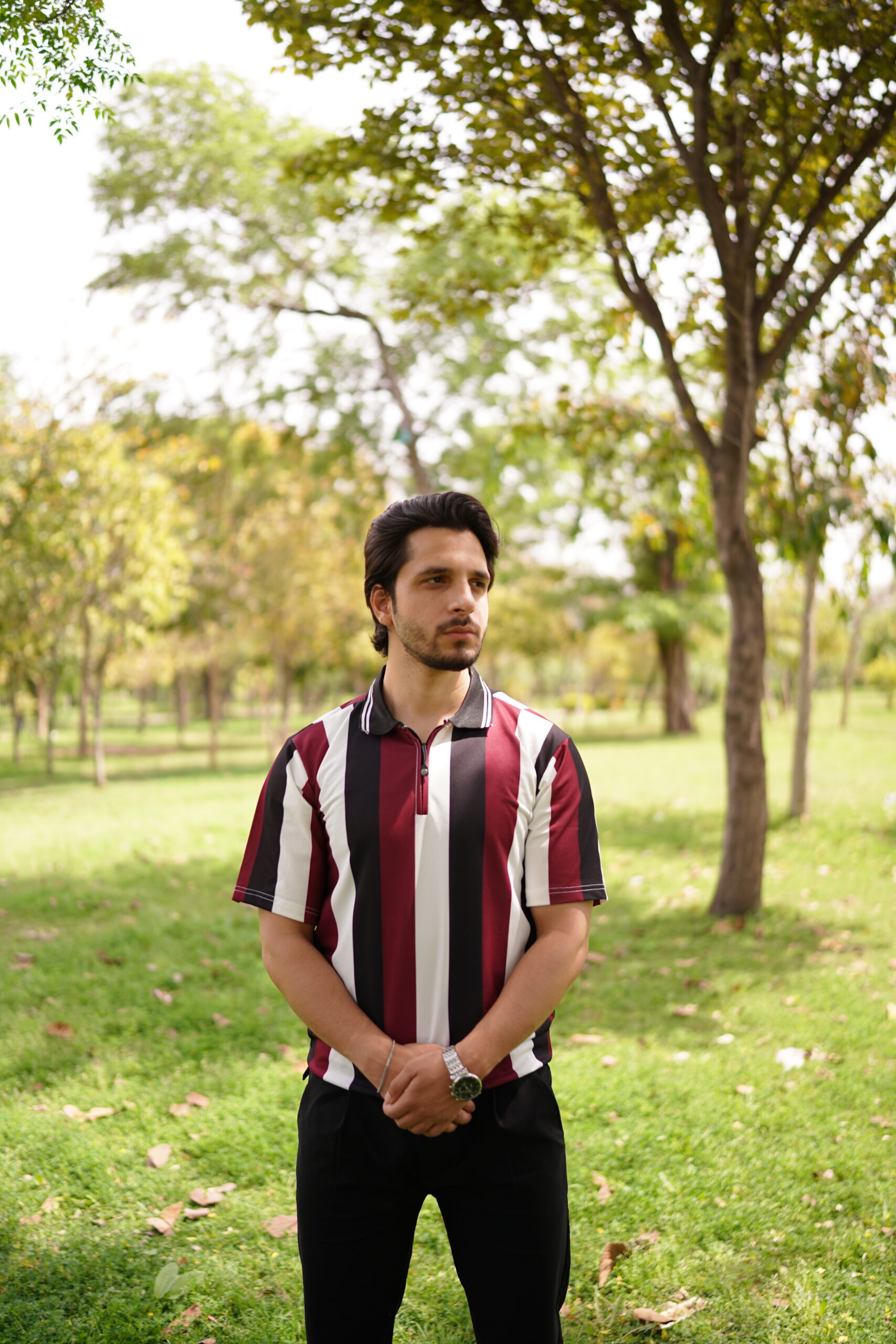 Bold Stripe Half-Zip Polo